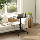 HOMCOM 28" Pneumatic Height Adjustable Standing Desk with Wheels - Black Wood Grain-Versatile as a laptop table, or as an overbed table or sofa desk