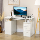 HOMCOM 47.2" Computer Desk with Keyboard Tray and Storage Drawers - White-Comes with a keyboard tray, an enclosed cabinet, three pullout drawers, and two open compartments 
