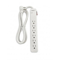 Staples Tech 600J 6 Outlet Surge Protector - 5' Cable - White-Provides 600 joules of surge protection to help protect electronics from power surges