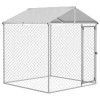 PawHut Covered Dog Kennel for Small and Medium Dogs - 6.6' x 6.6' x 7.8' - Silver-Water and UV-resistant roof keeps pets cool and protected from the rain 