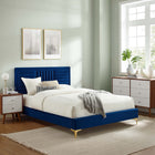 Modway Sofia Channel Tufted Performance Velvet Full Platform Bed with Gold Metal Legs - Navy-Bed Weight Capacity: 800 lbs