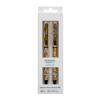 General Supply Goods + Co Twist Ballpoint Pens - Gold Hatch - 2 Pack-Twist-action ballpoint pens with blue ink