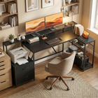 HOMCOM 76" Reversible Gaming Desk with RGB Lights and USB Ports - Black-Adjustable foot pads ensure stability on uneven floor surfaces