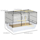 PawHut 16" H Small Pet Cage with Bottom Wood Board and Sliding-out Tray - White-Bottom wood board with slatted design to avoid waste and excrement build-up 