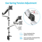 SHOPPINGALL Extra Long Vertically Stacked Dual Gas Spring Monitor Arm for 15”-32” Screens - SA-GA24L-White-Both Desk Clamp and Grommet Mounting Options in The Box