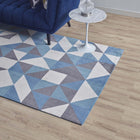 Modway Kahula Geometric Triangle Mosaic Area Rug - 5 ft W x 8 ft L - Blue White/Grey-Protect Floors From Traffic/Furniture