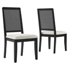 Modway Arlo Faux Rattan and Wood Dining Side Chairs - Black/Heathered Weave Ivory - 2 Pack-Set of 2 Dining Chairs