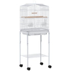PawHut 49" H Rolling Bird Cage with Accessories, Detachable Stand and Storage - White-Bird enclosure with ample space for small birds such as finches and budgies 