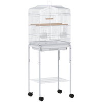 PawHut 49" H Rolling Bird Cage with Accessories, Detachable Stand and Storage - White-Bird enclosure with ample space for small birds such as finches and budgies 
