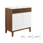 Modway Render 30" Bathroom Vanity Cabinet - White/Walnut/White-Adjustable Storage Shelf