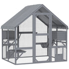 PawHut 74" H Large Catio Outdoor Cat Enclosure with Waterproof Cover - Grey-Spacious size accommodates 2-4 cats for ample play 