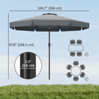 Outsunny Patio Umbrella with Tilt and Crank for Deck - 8.5' - Dark Grey-A vented canopy on eight metal ribs helps it stay stable against the wind