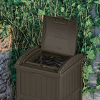 Suncast Trash Hideaway - Java-Durable resin construction with solid bottom panel.