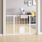 PawHut 30"-52" Extra Wide Pet Gate Barrier with Small Door - 30"H - White-Strong sprayed metal frame with lead-free treated surface, safe