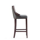 Manhattan Comfort Fifth Avenue 19" Traditional Faux Leather Upholstered Bar Stool - Pebble Grey - 3 Pack-Seat Height: 31.5"