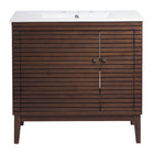 Modway Ledger 36" Bathroom Vanity - Walnut/White-Non-Marking Foot Caps