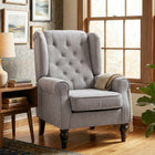 HOMCOM Fabric Accent Chair with Rolled Arms for Bedroom - Grey-Painted finished wood legs with non-slip footpads offer extra balance
