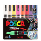 Uni POSCA Water-Based Paint Markers with Reversible Brush Tip - 1.0mm/4.0mm - Assorted - 16 Pack-Water-based paint markers suitable for most art and craft projects on over 50 surfaces, including wood, glass, metal, plastic, ceramic, leather and more