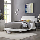 Modway Corene Vinyl Queen Platform Bed with Round Splayed Legs - White-Ten Wood Support Slats 