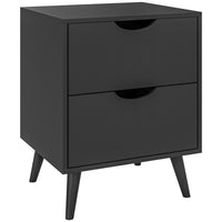 HOMCOM Modern Nightstand with 2 Drawers and Wood Legs - Black-Modern style highlights to your home décor