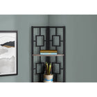 Monarch Specialties 3611 62"H Bookcase - Dark Taupe/Black Metal Corner Etagere-Product Dimensions: 62"H x 17.5"W x 12"D