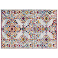 Modway Entourage Khalida Distressed Floral Lattice Area Rug - 8 ft W x 10 ft L - Ivory Blue Orange Yellow Red-Distressed Vintage Floral Lattice Area Rug 