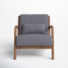 Ebello Hertford 26" Wide Mid Century Upholstered Solid Wood Accent Chair with an Extra Pillow - Grey-High density foam cushions