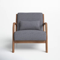 Ebello Hertford 26" Wide Mid Century Upholstered Solid Wood Accent Chair with an Extra Pillow - Grey-High density foam cushions