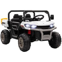 Aosom 12V Kids 2-Seater Ride-On UTV - White-Two-seater design for sharing driving pleasure with friends 