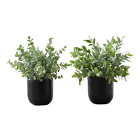 Monarch Specialties 11" Artificial Indoor Eucalyptus Grass - Table - Black Pots - Set of 2-Add some greenery to your space with this set of 2 artificial eucalyptus grass plants that are 11" tall