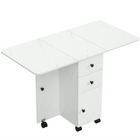 HOMCOM Rolling Drop Leaf Folding Dining Table with Drawers & Storage Cabinet for 4-6 - Marble White-Its modern style is great for putting in the bedroom, living room, or dining room