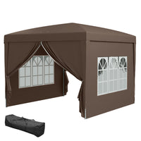 Outsunny 10' ft W x 10 ft L Outdoor Pop Up Party Tent with Carrying Bag - Coffee-High density silver coated Oxford material water-resistant and UV resistant