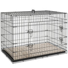 PawHut 41" L Folding Metal Dog Kennel with 2 Doors, Tray and Cushion - Black-Front and side doors for easy access, with side-bolt latches to keep them securely inside when needed 