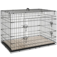 PawHut 41" L Folding Metal Dog Kennel with 2 Doors, Tray and Cushion - Black-Front and side doors for easy access, with side-bolt latches to keep them securely inside when needed 