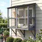 PawHut Catio Outdoor Cat Enclosure Window Box 51.2" L - Grey-Two doors allow easy access or connection to an extended play area