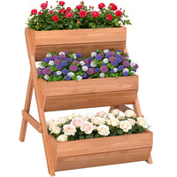 Outsunny 3-Tier Wood Planter Boxes - 29.5" L x 26" W x 29.9" H - Brown-3-Level design vertical planter provides spacious space to grow flowers, vegetables, plants 