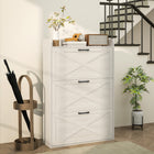 HOMCOM Narrow Shoe Cabinet in Farmhouse Style - White Oak-Remove dividers to easily store shoes up to men's size 10 or even high heels