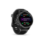 Garmin Forerunner 570 Smartwatch - 42mm - Slate Grey Aluminum with Translucent Black/Black Band-BUILT-IN SPEAKER AND MICROPHONE - Make and take phone calls from your watch when it’s paired to your smartphone. Plus, control watch functions with voice commands — or use your smartphone’s voice assistant to respond to text messages and more.