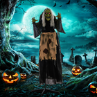 Outsunny 4' Animated Witch with Sound Activation - Grey-Head and shoulders move when activated, with glowing red eyes 