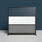 Luxor Modular Wall with Whiteboard - 70" W x 70" H - Wide Black Frame, Frosted Acrylic, Cool Grey PET-Integrates with the Room Divider System for scalable layouts