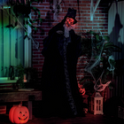 Outsunny 6' Life Size Animated Grim Reaper with Sound Motion Activation - Black-Red glowing eyes and terrifying effects 