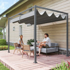 Outsunny Patio Pergola with Retractable Canopy - 10' x 7' - Grey-Easy retractable sliding canopy well controls the block area by pulling the strip 