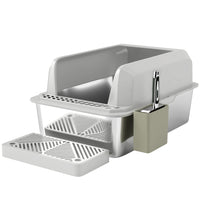PawHut Stainless Steel High Sided Cat Litter Box with Scoop-High side wall of 5.4 in (13.8 cm) minimizing litter spillage and urine leakage
