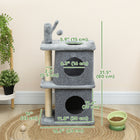 PawHut 31.5" Cat Tower with Two Condos - Grey-Robust sisal-wrapped posts satisfy scratching instincts and protect your home furniture 