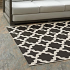 Modway Cerelia Moroccan Trellis Indoor/Outdoor Area Rug - 8 ft W x 10 ft L - Black/Beige-Gripping Rubber Underside 