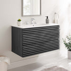 Modway Render 36" Wall-Mount Bathroom Vanity - Charcoal/White-Walnut Grain Vanity