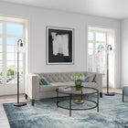 Hudson&Canal Harrison Arc Floor Lamp with Glass Shade - Blackened Bronze/Clear-Includes a 8 ft. cord with foot switch