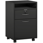 HOMCOM 24" Vertical Mobile Filing Cabinet with Lockable Drawer - Black-Ample storage space with open shelf, drawer, and large cabinet are used for files and other important paperwork  