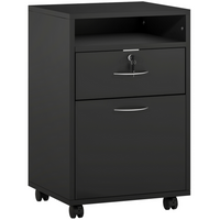 HOMCOM 24" Vertical Mobile Filing Cabinet with Lockable Drawer - Black-Ample storage space with open shelf, drawer, and large cabinet are used for files and other important paperwork  