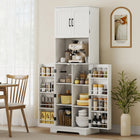 HOMCOM 71.5" H Tall Pantry Cabinet with Spice Racks - White-Suitable for kitchens, dining rooms, or laundry areas 